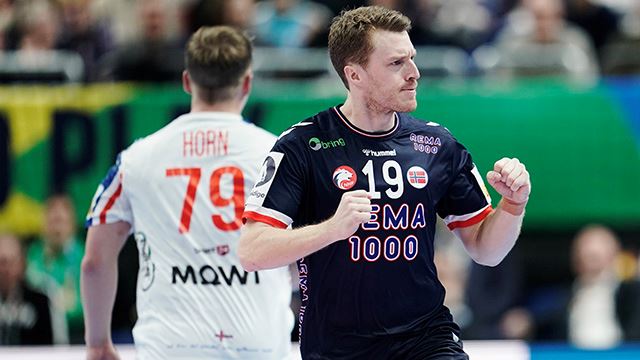 Berlin, Tyskland 20240113. 
Norges Kristian Bjørnsen under gruppespillkampen i håndball-EM mellom Færøyene og Norge i Mercedes-Benz Arena.
Foto: Stian Lysberg Solum / NTB