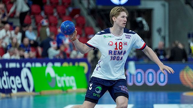 Oslo 20240512. 
William Otto Aar fra kampen mellom Norge og Argentina  i Gjensidige cup i håndball på Jordal Amfi i Oslo søndag .
Foto: Terje Pedersen / NTB