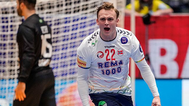 Fornebu 20250115. 
Norges Tobias Schjølberg Grøndahl under VM-kampen i håndball mellom Norge og Brasil i Unity Arena.
Foto: Beate Oma Dahle / NTB