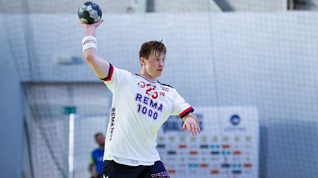 Hlohovec, Slovakia 20230426. 
Gøran Johannesen i EM-kvalifiseringskampen i håndball for herrer mellom   Slovakia og Norge .
Foto: Nikola Krstic / NTB