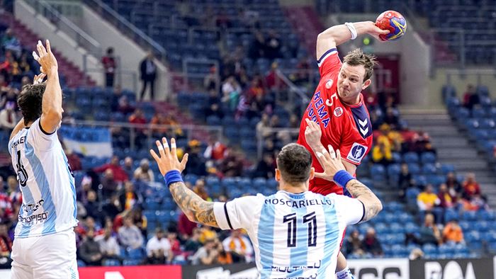 Krakow, Polen 20230115. 
Norges Sander Sagosen under VM-kampen i håndball mellom Norge og Argentina i Tauron arena.
Foto: Stian Lysberg Solum / NTB