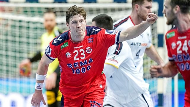 Norges Gøran Søgard Johannessen under VM-kampen i håndball for herrer mellom Tyskland og Norge i Spodek Arena i Katowice, Polen.