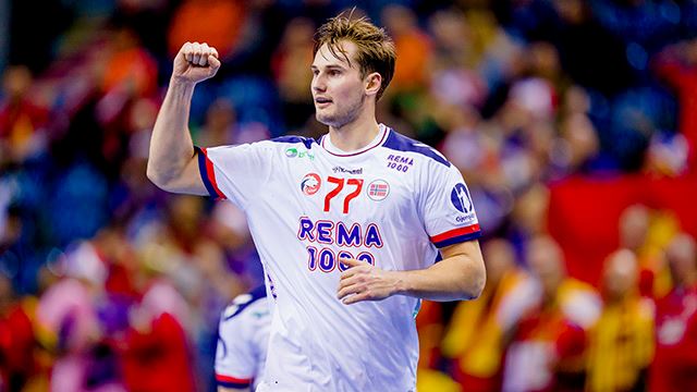 Krakow, Polen 20230113. 
Magnus Abelvik Rød i håndball herrer VM-kampen mellom Norge og Nord-Makedonia i Tauron arena.
Foto: Stian Lysberg Solum / NTB