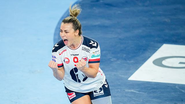 Ljubljana , Slovenia  20221116. 
Norges Nora Mørk jubler under EM-kampen i hovedrunden mellom Norge og Danmark i Stožice Arena.
Foto: Beate Oma Dahle / NTB