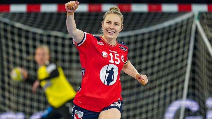 EINDHOVEN, NETHERLANDS - MARCH 2: Vilde Ingstad of Norway during the Golden League Women  match between Norway and Denmark at Indoor Sportcentrum Eindhoven on March 2, 2023 in Eindhoven, Netherlands (Photo by Henk Seppen/Orange Pictures)