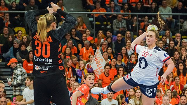 Eindhoven, Nederland 20230304. 
Norges Thale Rushfeldt Deila under håndballkampen i Golden League mellom Nederland og Norge.
Foto: Patrick Post / NTB